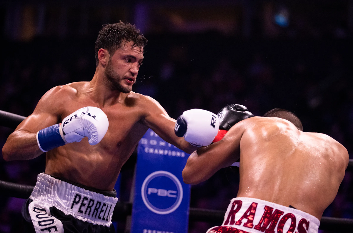 Bryant Perrella, co-owner and coach at Fortivus, landing a right hand in a professional bout